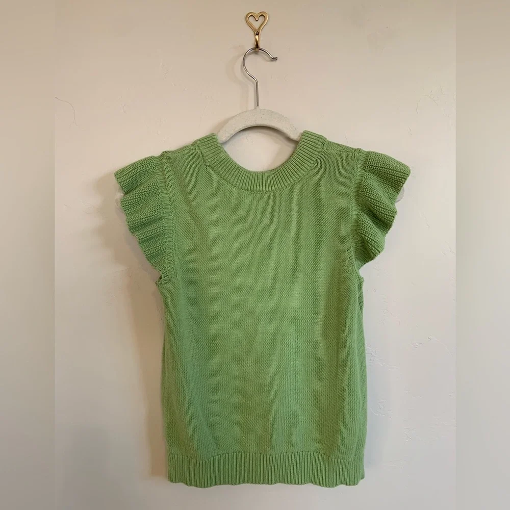 LOFT Preppy Feminine Green Office Core Spring/Summer Ruffle Frilly Knit Tank XS - Picture 4 of 5